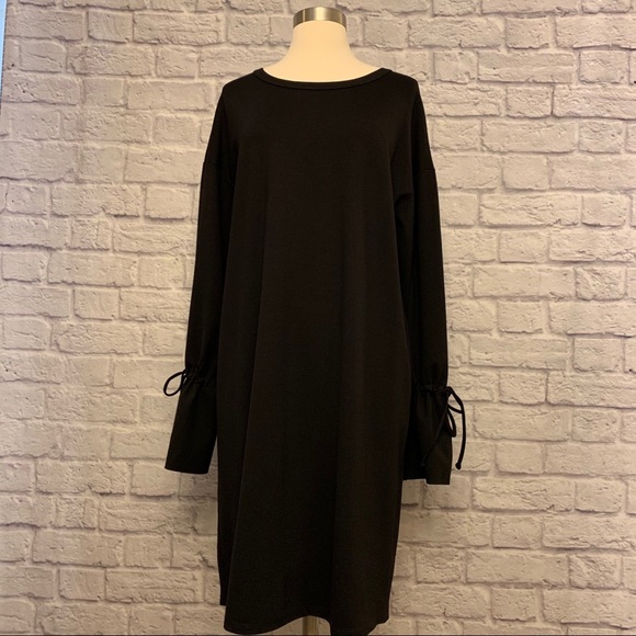 NWOT Halogen Black Shift Dress w/ Tie Bell Sleeves - Picture 3 of 11